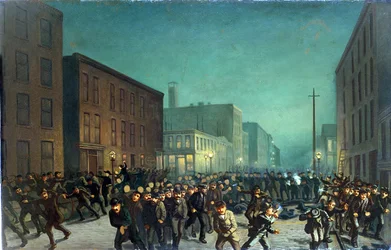Die Haymarket-Unruhen, Chicago, 1. Mai 1866, ca. 1886